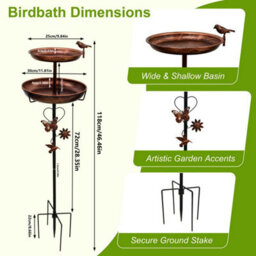 Bingopaw Double Bowl Bird Bath Feeder With 5 Prong, Freestanding Metal Birdbaths, Antique Yard Lawn Decor 118Cm H - thumbnail 2