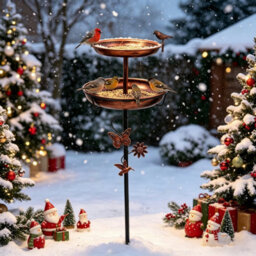 Bingopaw Double Bowl Bird Bath Feeder With 5 Prong, Freestanding Metal Birdbaths, Antique Yard Lawn Decor 118Cm H - thumbnail 7