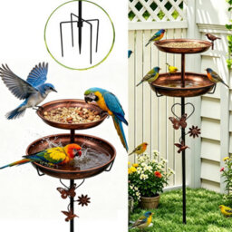 Bingopaw Double Bowl Bird Bath Feeder With 5 Prong, Freestanding Metal Birdbaths, Antique Yard Lawn Decor 118Cm H - thumbnail 6