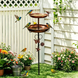 Bingopaw Double Bowl Bird Bath Feeder With 5 Prong, Freestanding Metal Birdbaths, Antique Yard Lawn Decor 118Cm H - thumbnail 5