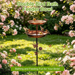 Bingopaw Double Bowl Bird Bath Feeder With 5 Prong, Freestanding Metal Birdbaths, Antique Yard Lawn Decor 118Cm H - thumbnail 4