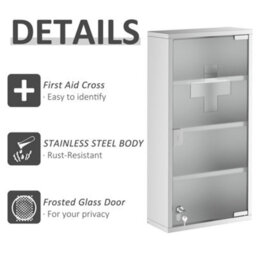 Homcom Medicine Cabinet Houseware Stainless Steel Medicine Cabinet Glass Door - thumbnail 6
