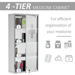 Homcom Medicine Cabinet Houseware Stainless Steel Medicine Cabinet Glass Door - thumbnail 7
