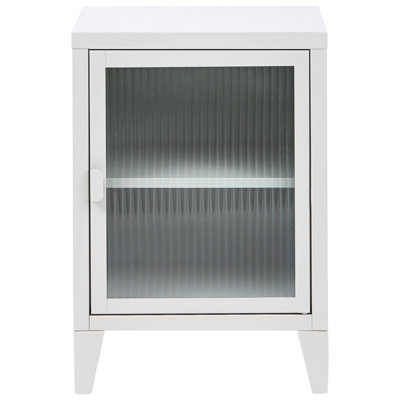 Wyld And Coco Asterco Light Grey Metal Storage Cabinet With Fluted Glass Front, W40 X D30 X H57Cm - image 1