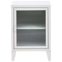 Wyld And Coco Asterco Light Grey Metal Storage Cabinet With Fluted Glass Front, W40 X D30 X H57Cm - thumbnail 1