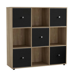 Urbn-Living 9 Cube Oak Wooden Bookcase Shelving Unit With 5 Collapsible Fabric Drawers Black - thumbnail 1