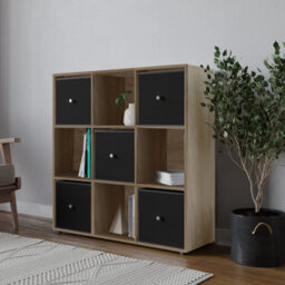 Urbn-Living 9 Cube Oak Wooden Bookcase Shelving Unit With 5 Collapsible Fabric Drawers Black - thumbnail 3