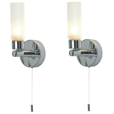 First Choice Lighting Set Of 2 Polished Chrome Ip44 Bathroom Wall Light Pull Cord Switch - image 1