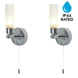 First Choice Lighting Set Of 2 Polished Chrome Ip44 Bathroom Wall Light Pull Cord Switch - thumbnail 2