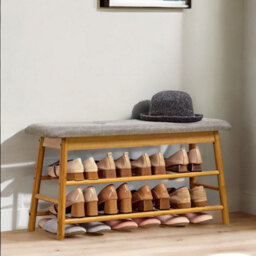 BMBO 2 Tier Shoe Bench Rack With Cushioned Seat Natural Brown - thumbnail 4