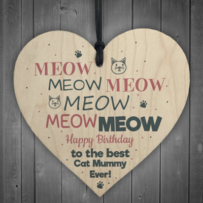 Red Ocean Happy Birthday To The Best Cat Mummy Wooden Heart Funny Birthday Card Friend Gift - image 1
