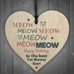 Red Ocean Happy Birthday To The Best Cat Mummy Wooden Heart Funny Birthday Card Friend Gift - thumbnail 1