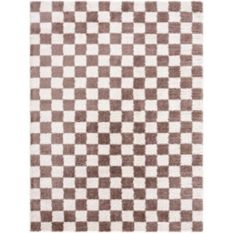 Livabliss Fossay Shaggy-Washable Beige Brown High Pile Checkered Living Bedroom Rug 140 X 200 Cm Easy Care, Non Shedding - thumbnail 1