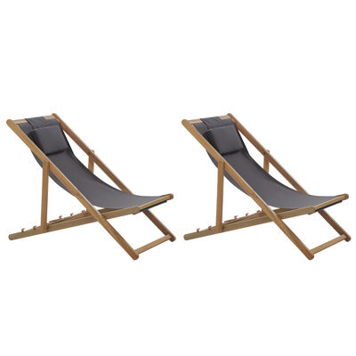 Beliani Set Of 2 Folding Deck Chairs Avellino With Replacement Fabrics Acacia Wood Dark Brown - image 1
