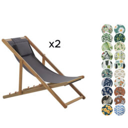 Beliani Set Of 2 Folding Deck Chairs Avellino With Replacement Fabrics Acacia Wood Dark Brown - thumbnail 4