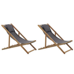Beliani Set Of 2 Folding Deck Chairs Avellino With Replacement Fabrics Acacia Wood Dark Brown - thumbnail 1