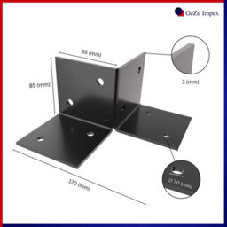 Gezu Impex Pergola Floor Bracket Black - Fence Post Corner Bolt Down Bracket - 91X91mm (Pack Of 8) - thumbnail 2