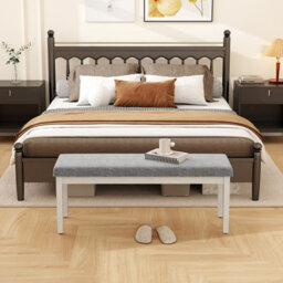 Costway Upholstered Dining Bench Modern Linen Padded Shoe Bench-Dark Grey - thumbnail 8