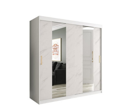 Arte Modern White Geneva Sliding Door Wardrobe W2000mm H2000mm D620mm - Mirrored Doors, Gold Handles, Ample Storage - image 1
