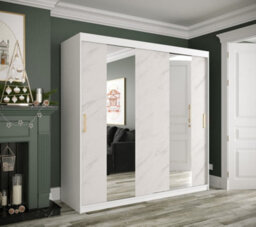 Arte Modern White Geneva Sliding Door Wardrobe W2000mm H2000mm D620mm - Mirrored Doors, Gold Handles, Ample Storage - thumbnail 2