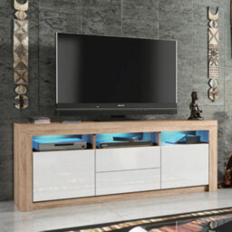Tv Unit 160Cm Sideboard Cabinet Cupboard Tv Stand Living Room High Gloss Doors - Oak & White