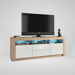 Tv Unit 160Cm Sideboard Cabinet Cupboard Tv Stand Living Room High Gloss Doors - Oak & White - thumbnail 3