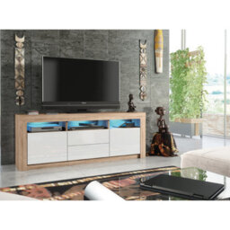 Tv Unit 160Cm Sideboard Cabinet Cupboard Tv Stand Living Room High Gloss Doors - Oak & White - thumbnail 4