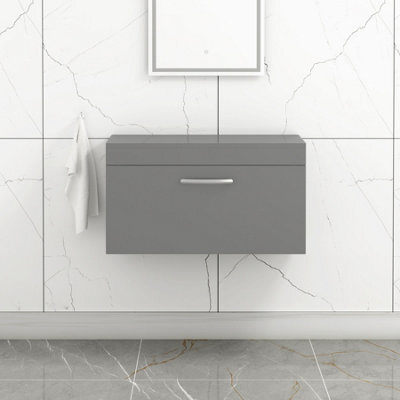 Royal Bathrooms Turin 800mm Indigo Grey Gloss 1 Drawer Wall Hung Countertop Vanity Unit - image 1