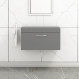 Royal Bathrooms Turin 800mm Indigo Grey Gloss 1 Drawer Wall Hung Countertop Vanity Unit - thumbnail 1