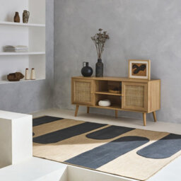 Alice's Garden Sweeek. 120Cm Tv Unit Wooden And Cane Effect 2 Doors Boheme Natural 120X39X56.5 Cm
