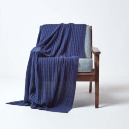 Homescapes Cotton Cable Knit Throw Navy Blue, 130 X 170 Cm - thumbnail 2