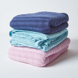 Homescapes Cotton Cable Knit Throw Navy Blue, 130 X 170 Cm - thumbnail 8