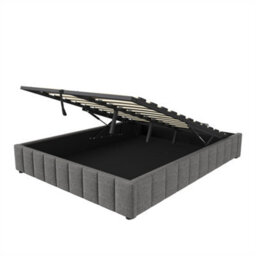 Abrihome Grey Linen 4Ft6 Double Storage Bed With Hydraulic Lift & Channel Tufted Ottoman, No Headboard - thumbnail 6