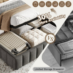 Abrihome Grey Linen 4Ft6 Double Storage Bed With Hydraulic Lift & Channel Tufted Ottoman, No Headboard - thumbnail 4