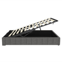 Abrihome Grey Linen 4Ft6 Double Storage Bed With Hydraulic Lift & Channel Tufted Ottoman, No Headboard - thumbnail 8