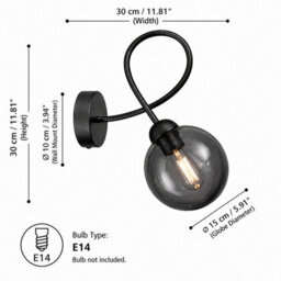 Luminosa Lighting Luminosa Lyra Globe Wall Lights Black Smoky Glass Shade 1X E27 - thumbnail 4