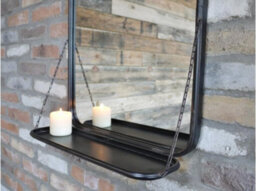 My Square Mile Industrial Vintage Aged Style Wall Mirror With Chain Link Shelf. Height 70Cm. With Preinstalled Rear Hanging Brackets (Black) - thumbnail 3