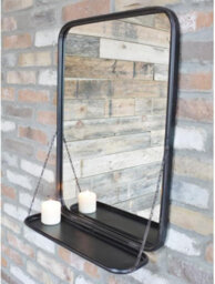 My Square Mile Industrial Vintage Aged Style Wall Mirror With Chain Link Shelf. Height 70Cm. With Preinstalled Rear Hanging Brackets (Black)