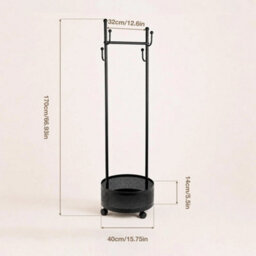 Black 360 Rotating Coat Rack Wheels Basket Hooks For Bedroom Home Clothes Storage - thumbnail 2
