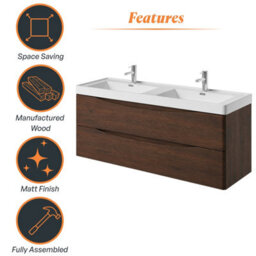 Plum&clay Eden Redwood Wall Hung Vanity Unit With Ceramic Basin (W)1200mm - thumbnail 7
