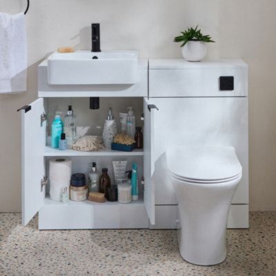 Homestylestore 1050mm White Bathroom Combination Vanity Unit With Toilet Pan And Black Finger Pull Handle - image 1