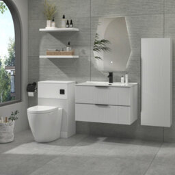 Royal Bathrooms Evora 800mm Matt White Fluted Wall Hung Bathroom Vanity Unit 2 Drawer Cabinet Storage With Ceramic Basin & Matt Black Handles - thumbnail 4