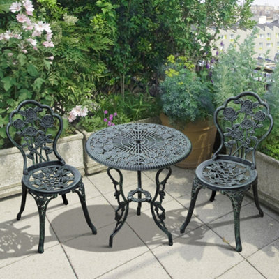 Outsunny 3 Pieces Bistro Set Furniture Garden Balcony Table 2 Chairs Green - image 1
