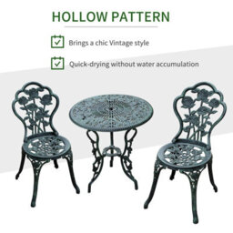 Outsunny 3 Pieces Bistro Set Furniture Garden Balcony Table 2 Chairs Green - thumbnail 5