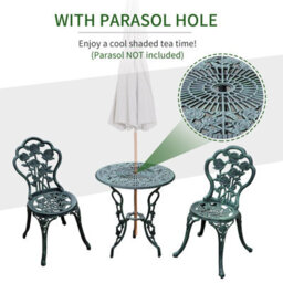 Outsunny 3 Pieces Bistro Set Furniture Garden Balcony Table 2 Chairs Green - thumbnail 4
