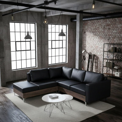 Orlando Wood Corner Sofa Hr Foam Polyurethane Wave Springs Metal Legs Wooden Frame 235X212X85Cm Black And Monastery Left - image 1