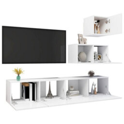 Berkfield 4 Piece Tv Cabinet Set White Engineered Wood - thumbnail 3