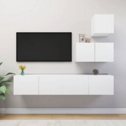 Berkfield 4 Piece Tv Cabinet Set White Engineered Wood - thumbnail 1
