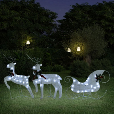 Berkfield Reindeer & Sleigh Christmas Decoration 60 Leds Outdoor White - image 1