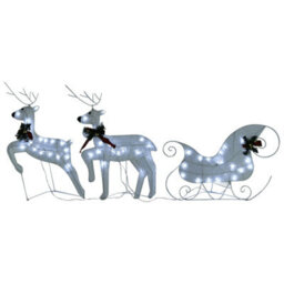 Berkfield Reindeer & Sleigh Christmas Decoration 60 Leds Outdoor White - thumbnail 2